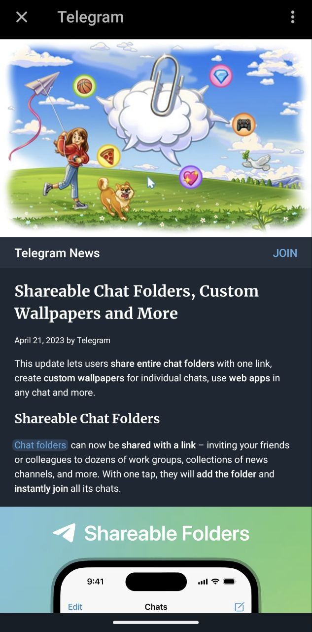 Shareable Chat Folders, Custom Wallpapers and More