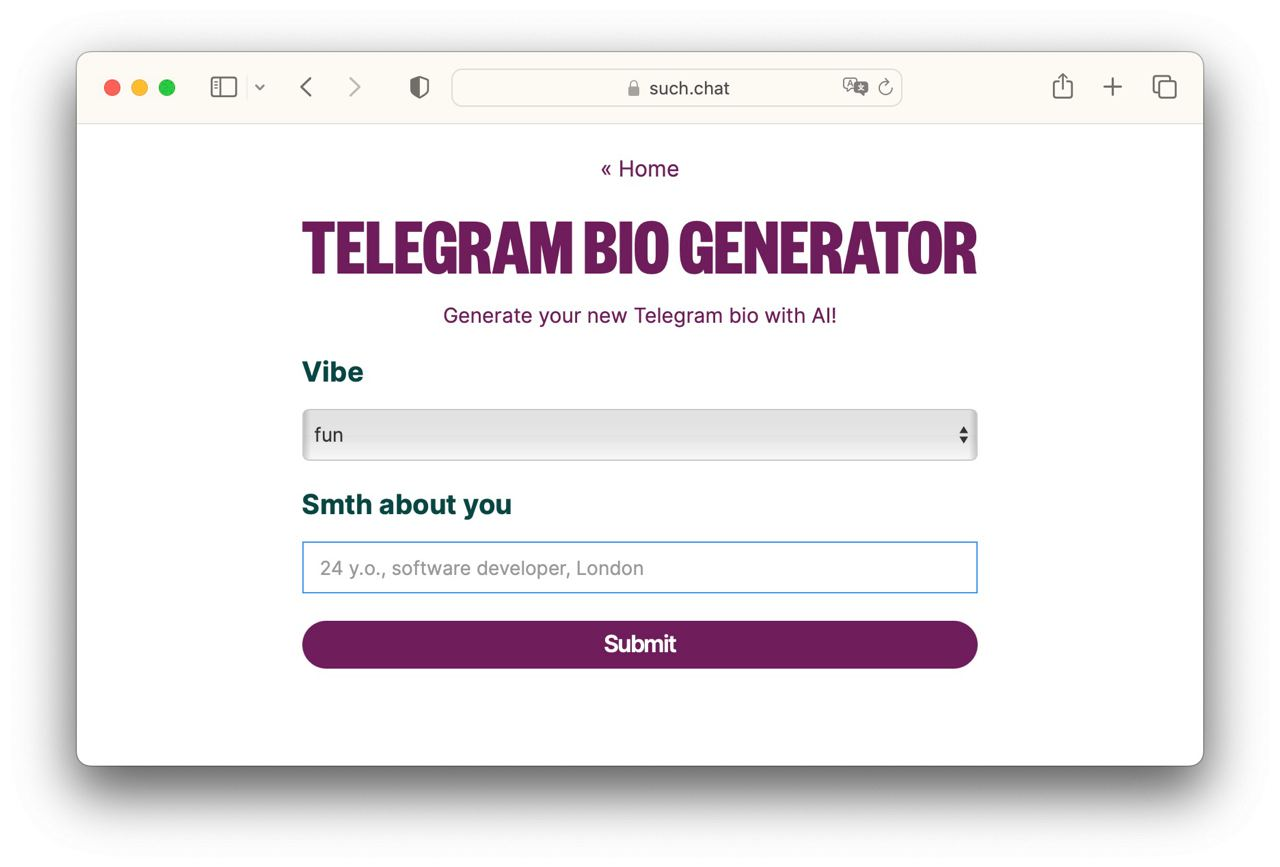 Telegram Bio Generator