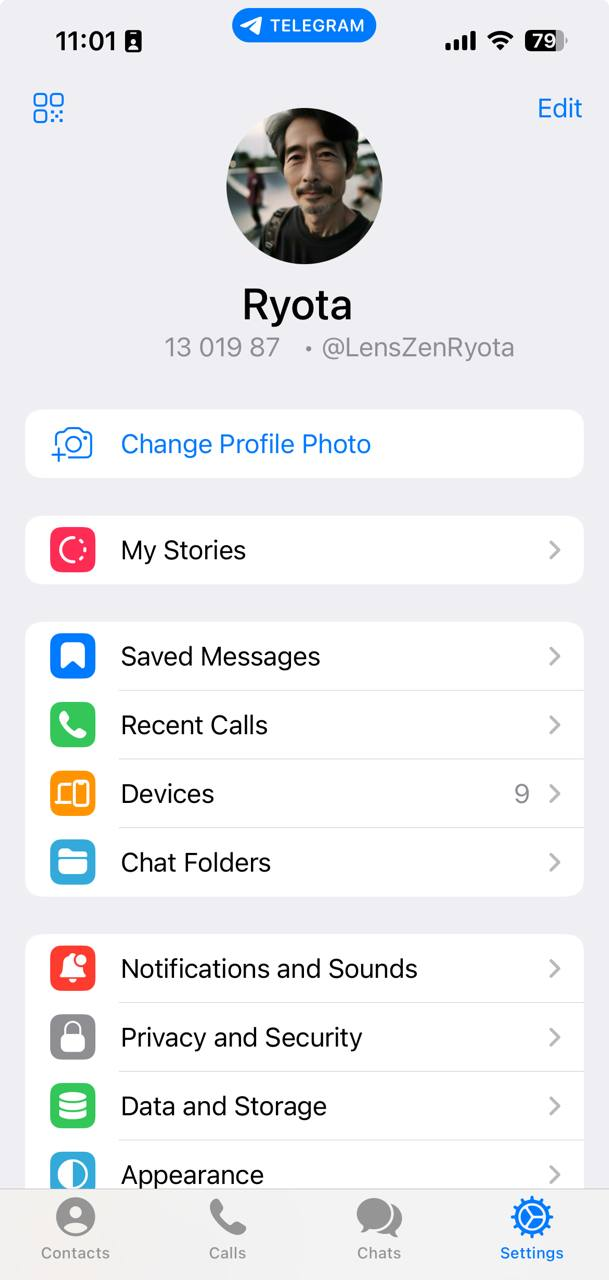 Telegram Settings in iPhone