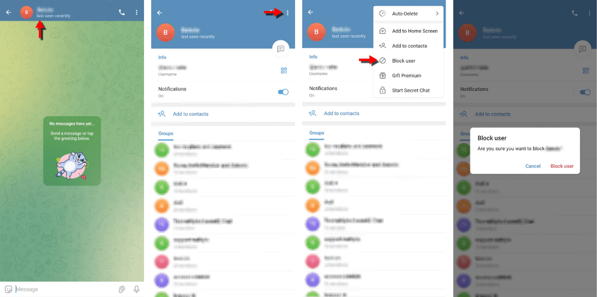 Blocking contacts in Telegram